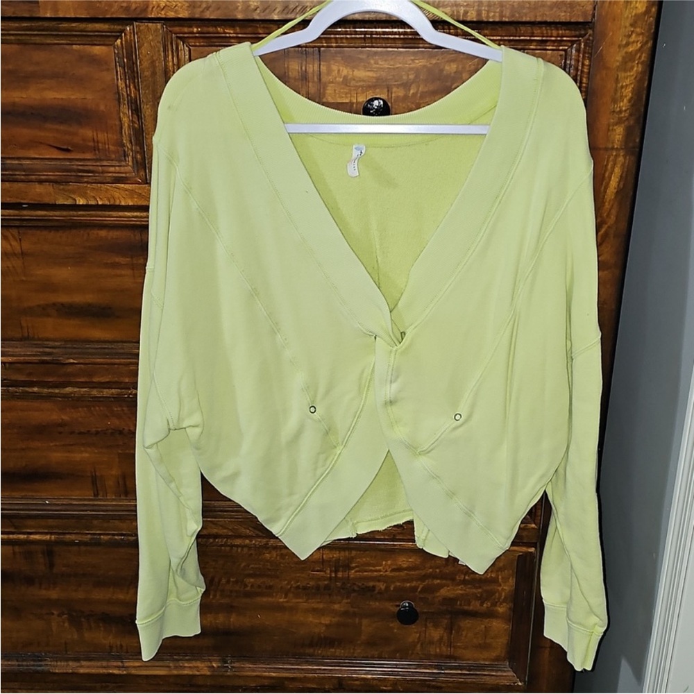 Free People Movement Criss Cross Back Sweatshirt Sz XS Lime Green